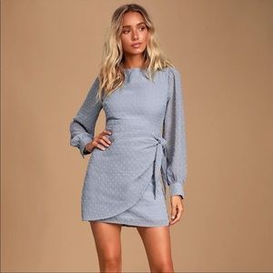 Lulu’s Blue Dot Long Sleeve Tie Front Dress
